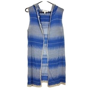 Say What? Open Front Knit Duster Cardigan Hooded Sz Medium USA Made Aztec Print